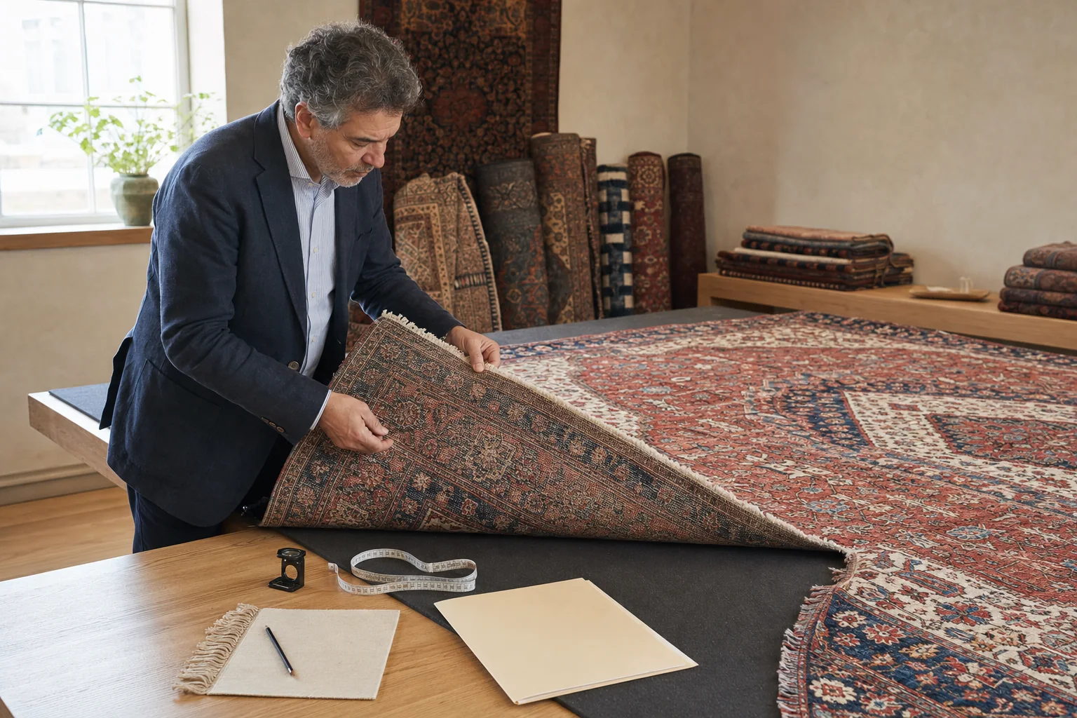 How can I tell whether a Persian rug is genuinely hand-knotted?