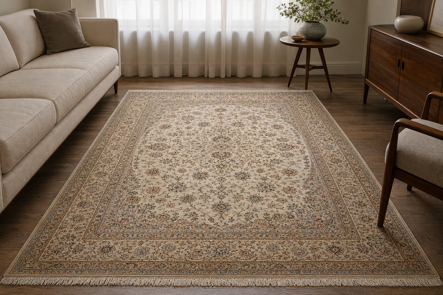 How should you care for a hand-knotted rug with silk?