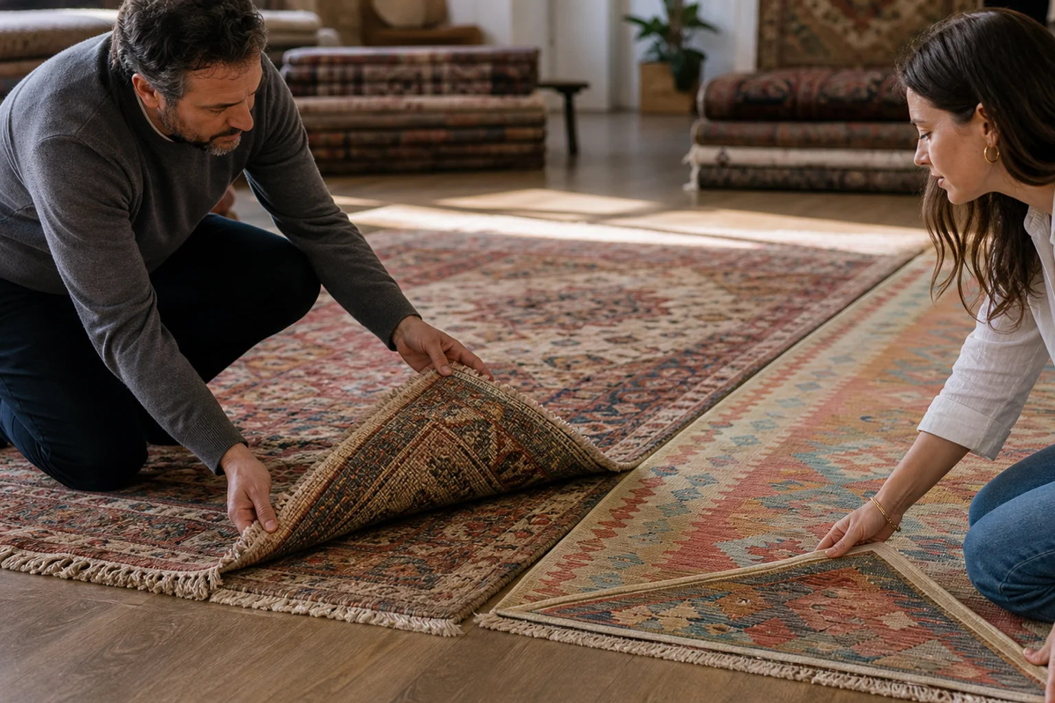 What is the difference between a hand-knotted and a hand-woven carpet?