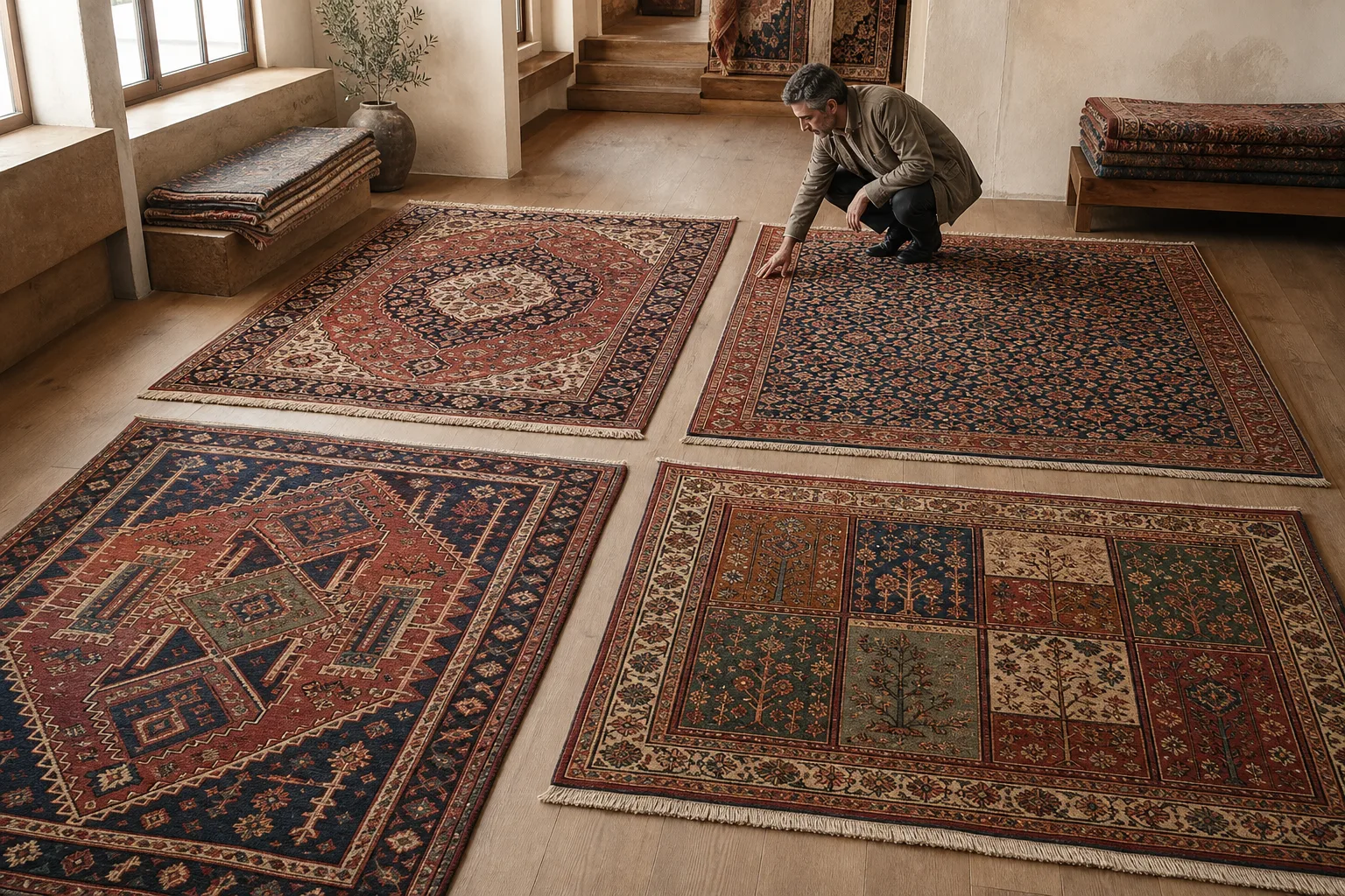 What are the most common designs on Persian rugs?